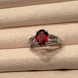 JTV Silver Ring with Deep Red Gemstone